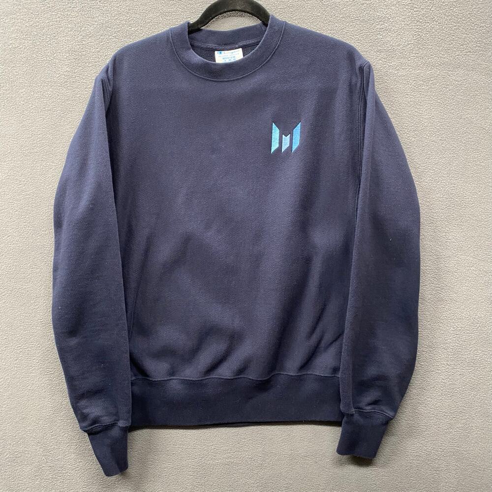 Champion Reverse Weave Sweatshirt Unisex Medium Blue Business Logo‎ Embroidered